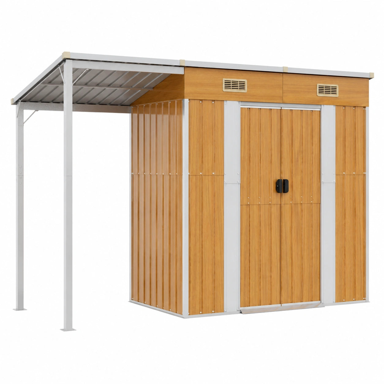 Abri de jardin, avec rangement, en acier, coloris marron, 277 x 107 x 181 cm, pour le jardin