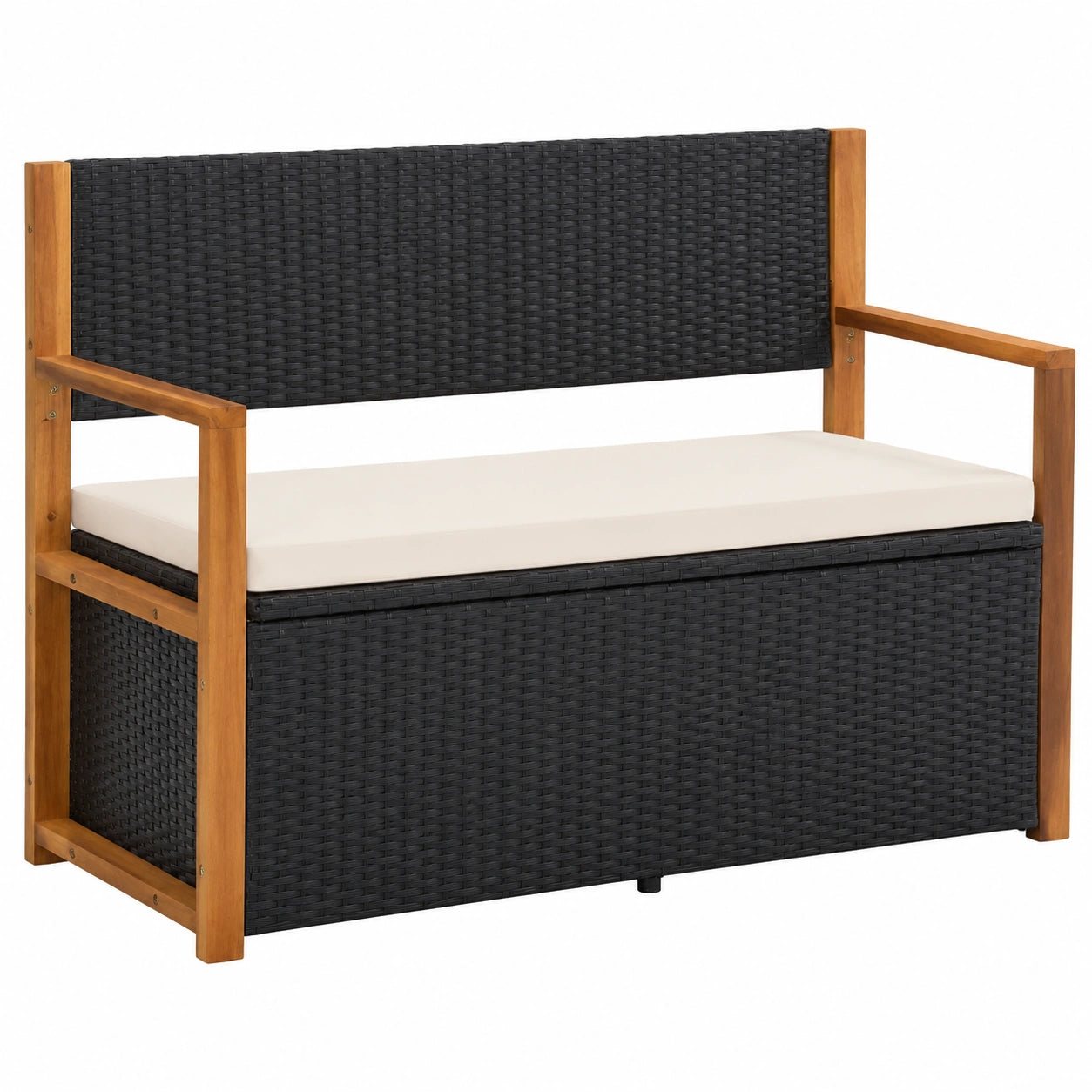 Banc, en résine tressée, avec rangement, coloris noir, pour les espaces de vie