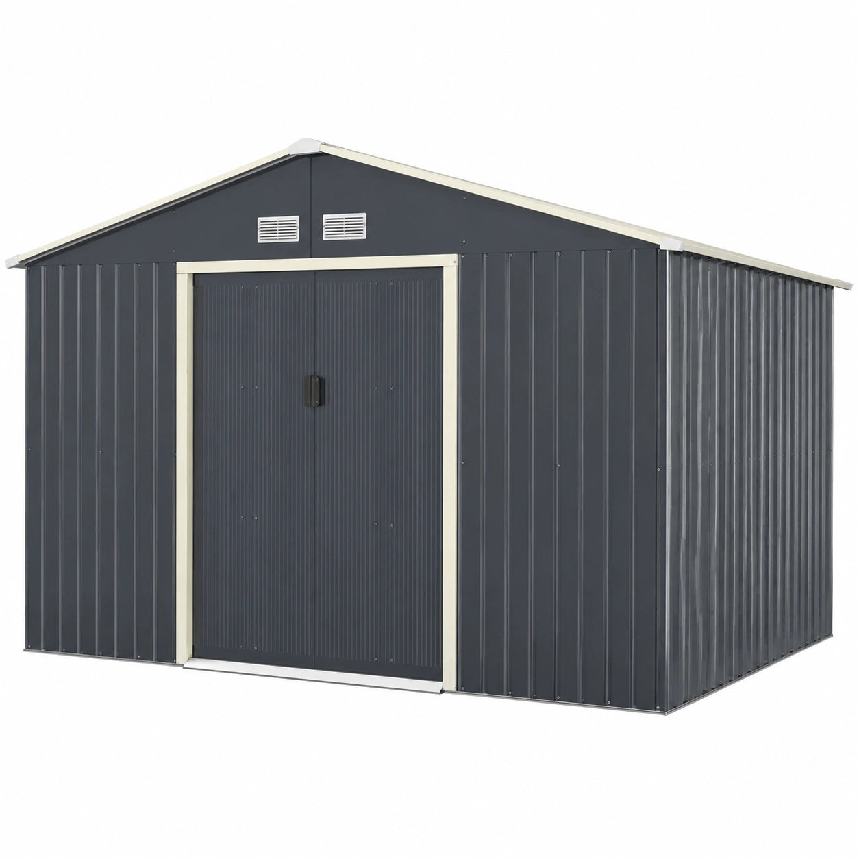 Abri de jardin, avec rangement, avec portes coulissantes, avec portes, en métal, 330 x 255 x 210 cm, coloris gris, pour le jardin