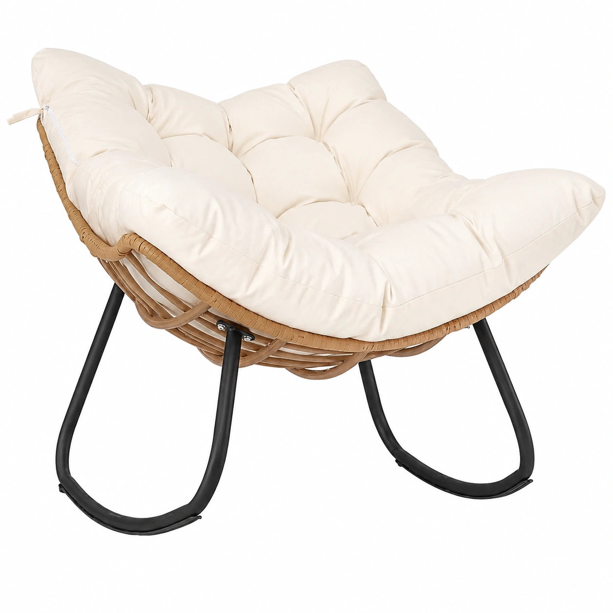 Fauteuil, en métal et résine tressée, coloris blanc, pour le salon ou la chambre