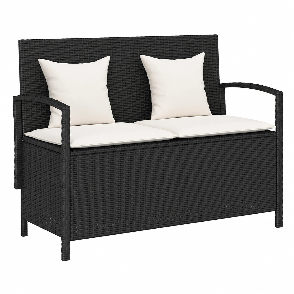 Banc, avec rangement, en résine tressée, coloris noir, pour les espaces de vie