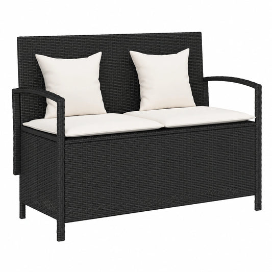 Banc, avec rangement, en résine tressée, coloris noir, pour les espaces de vie
