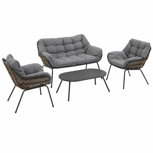 Salon de jardin, 4 places, coloris gris et graphite, pour la terrasse ou le jardin