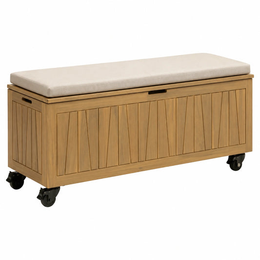 Coffre de rangement, avec rangement, coloris beige, pour les espaces de vie