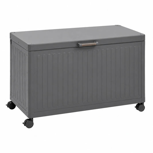 Coffre de rangement, avec rangement, en aluminium, 130 x 60,4 x 78 cm, coloris graphite, pour les espaces de vie