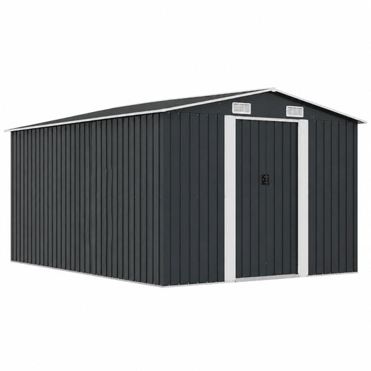 Abri de jardin, en métal, coloris anthracite, 257 x 392 x 181 cm, pour le jardin