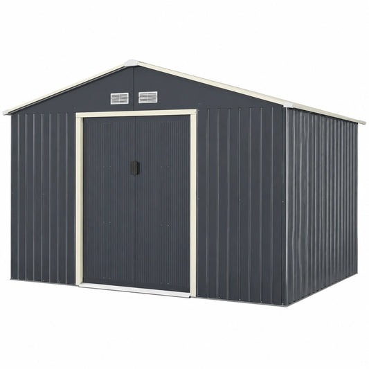 Abri de jardin, avec rangement, avec portes coulissantes, avec portes, en métal, 330 x 255 x 210 cm, coloris gris, pour le jardin