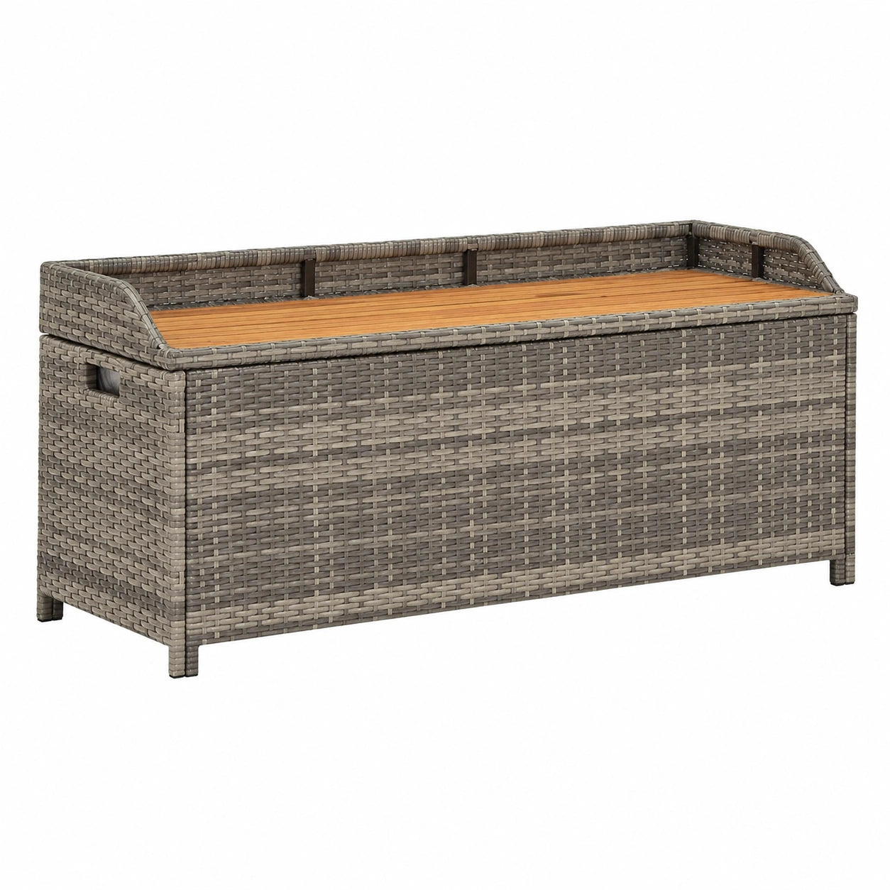 Banc, avec rangement, en résine tressée, coloris gris, pour les espaces de vie