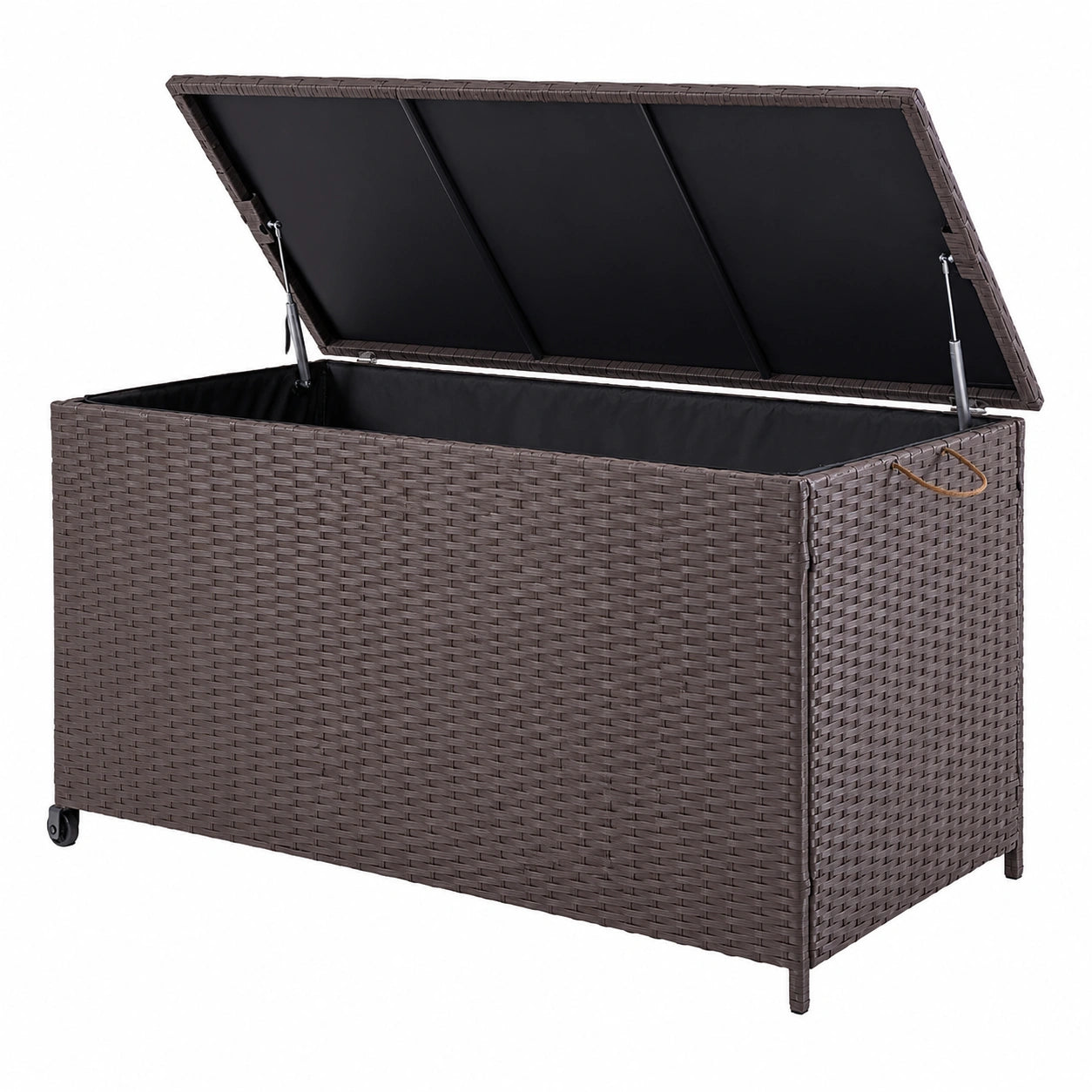Coffre de rangement, avec rangement, en résine tressée, 121 x 55 x 60 cm, coloris marron, pour les espaces de vie