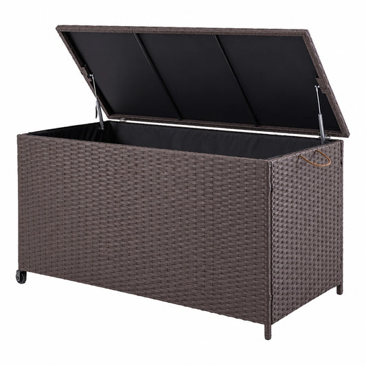 Coffre de rangement, avec rangement, en résine tressée, 121 x 55 x 60 cm, coloris marron, pour les espaces de vie