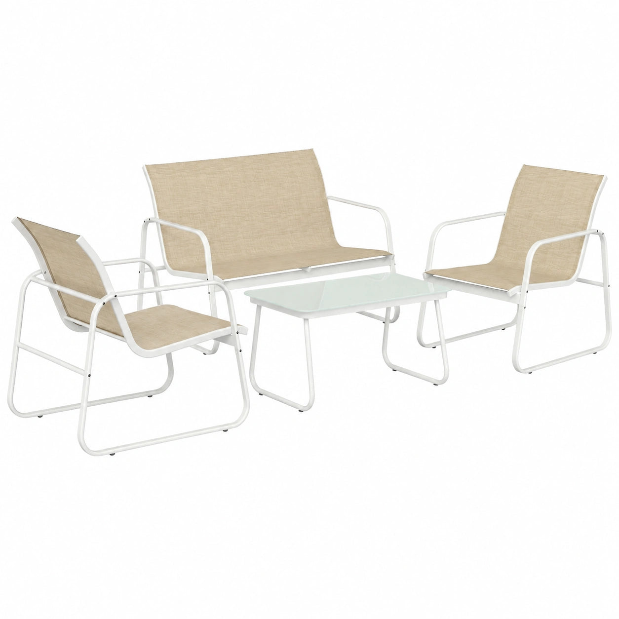 Salon de jardin, réglable, en verre trempé, 4 pièces, coloris blanc, pour la terrasse ou le jardin