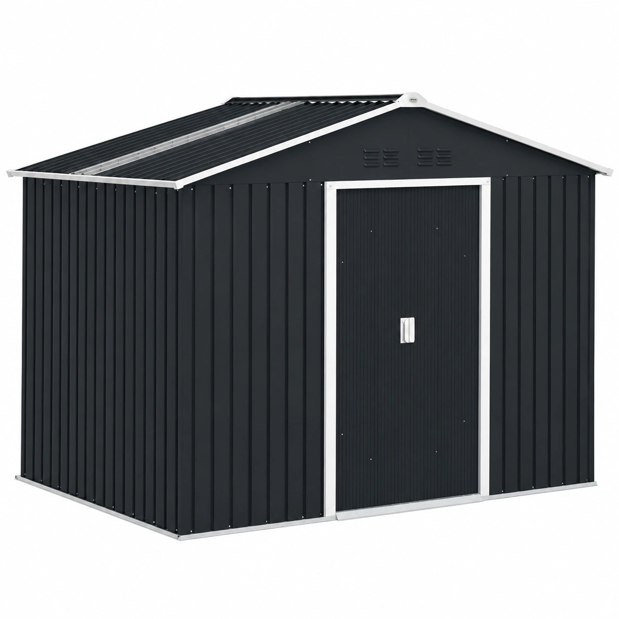 Abri de jardin, avec rangement, avec portes coulissantes, avec portes, en acier et verre, 277 x 195 x 192 cm, coloris gris, pour le jardin